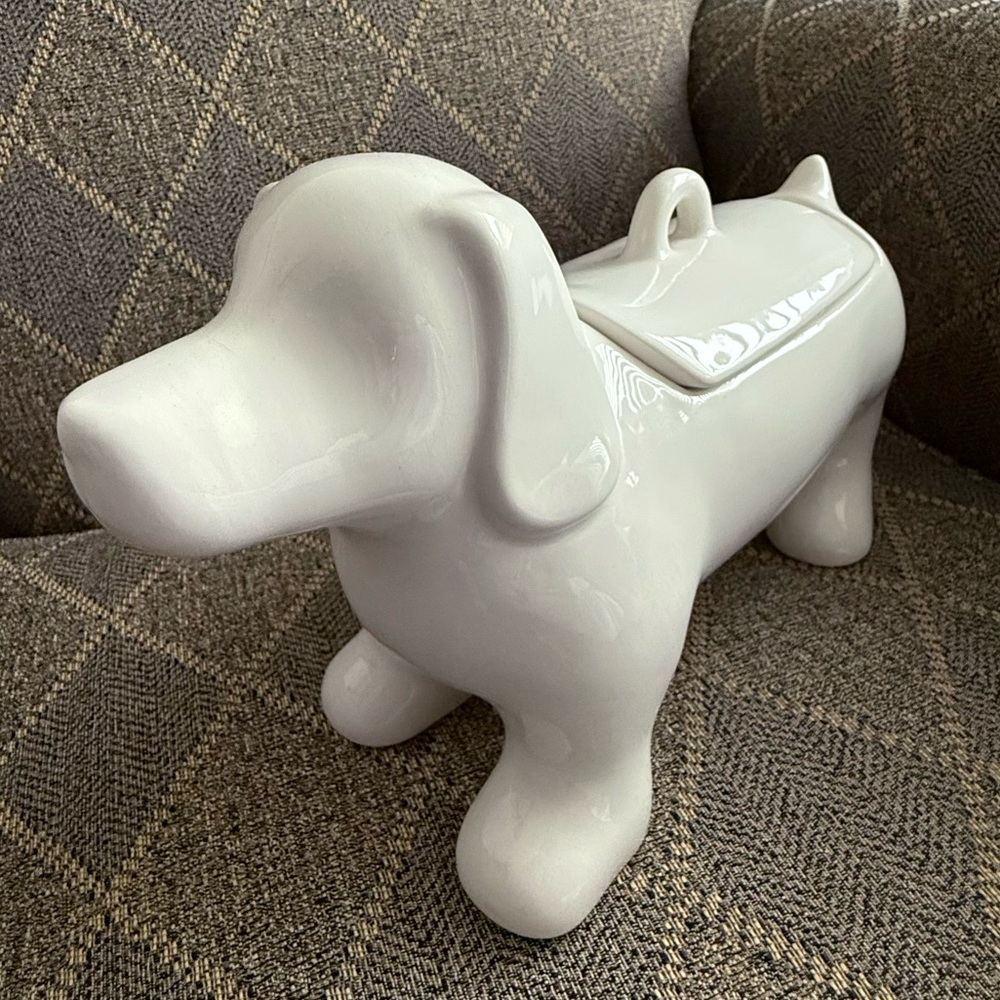 Hazel & Co. White Ceramic Dog with lid